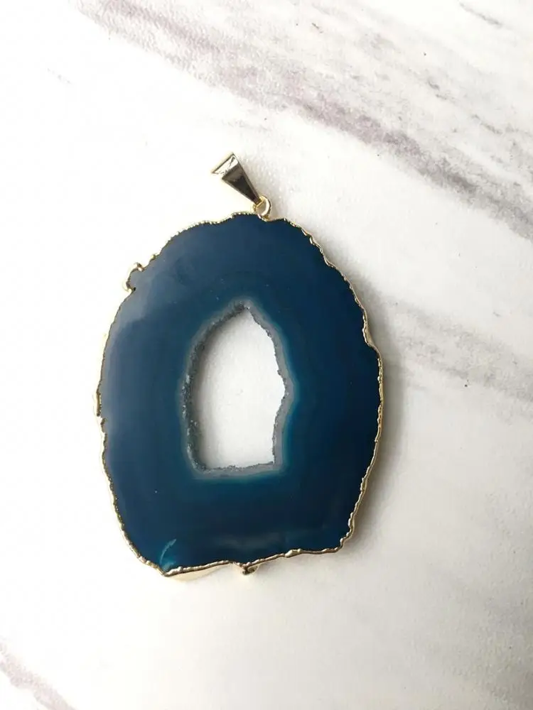 Agate Geode Slice Druzy Pendant