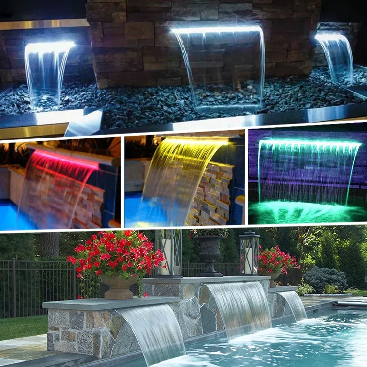 Outdoor Decorative Waterfall Curtain Light Abs Swimming Pool Descent Wall Waterfall Fountain With Led Light