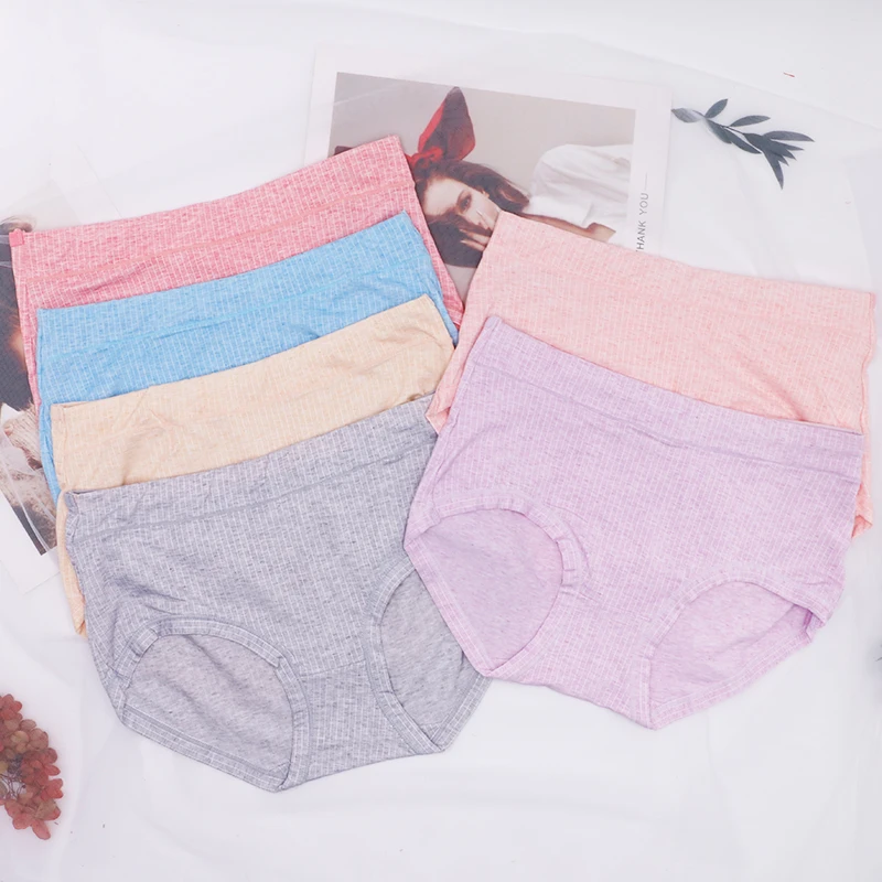Womens Cotton Underwear High Waist Stripe Underwear  Soft Comfortable Briefs Panty