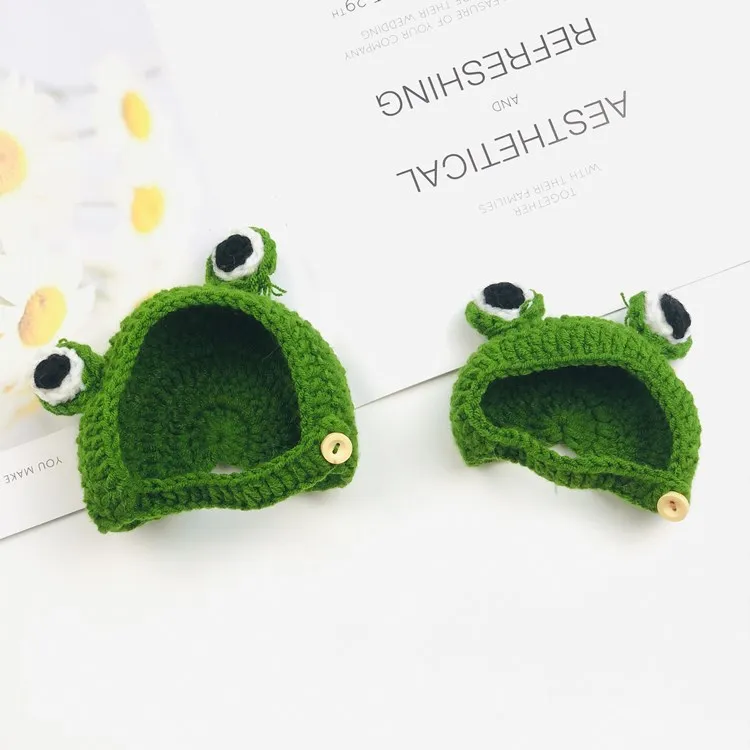 Factory Dog Cap Green Hot Sale Hand-knitted Frog Winter Crochet hat Cat Hat for Cute Dog Accessories of Small Dogs
