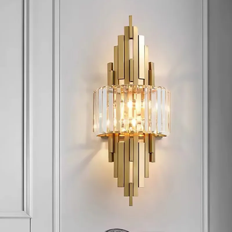 Hitecded Modern Wall Lamp Golden Finishing Crystal Wall Lamp for Home Lighting Hotel Decoration