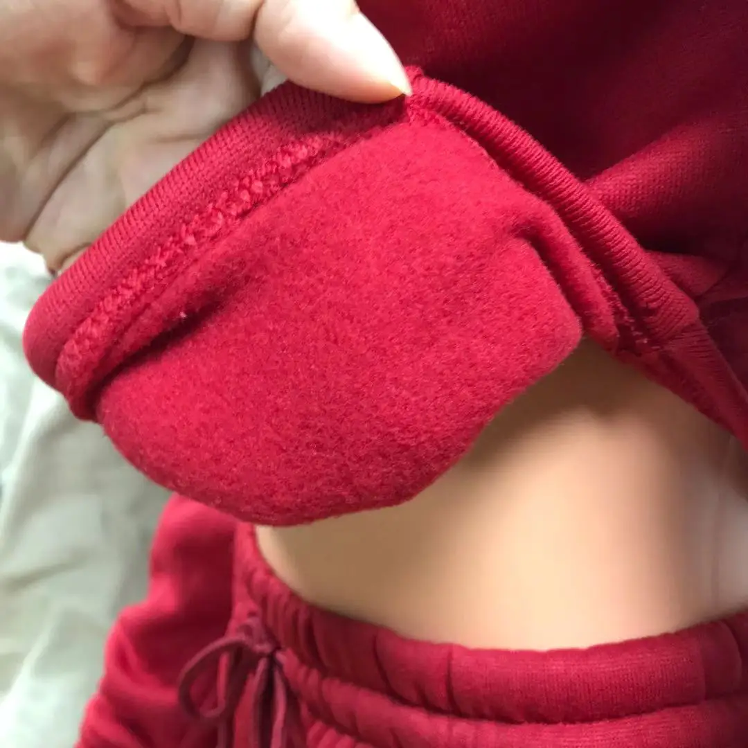 Custom Logo Side Pockets Cargo Pants Set Woman Casual Fleece Thick Crop Hoodie Joggers Stacked Sweatpants Two Piece Outfits Set