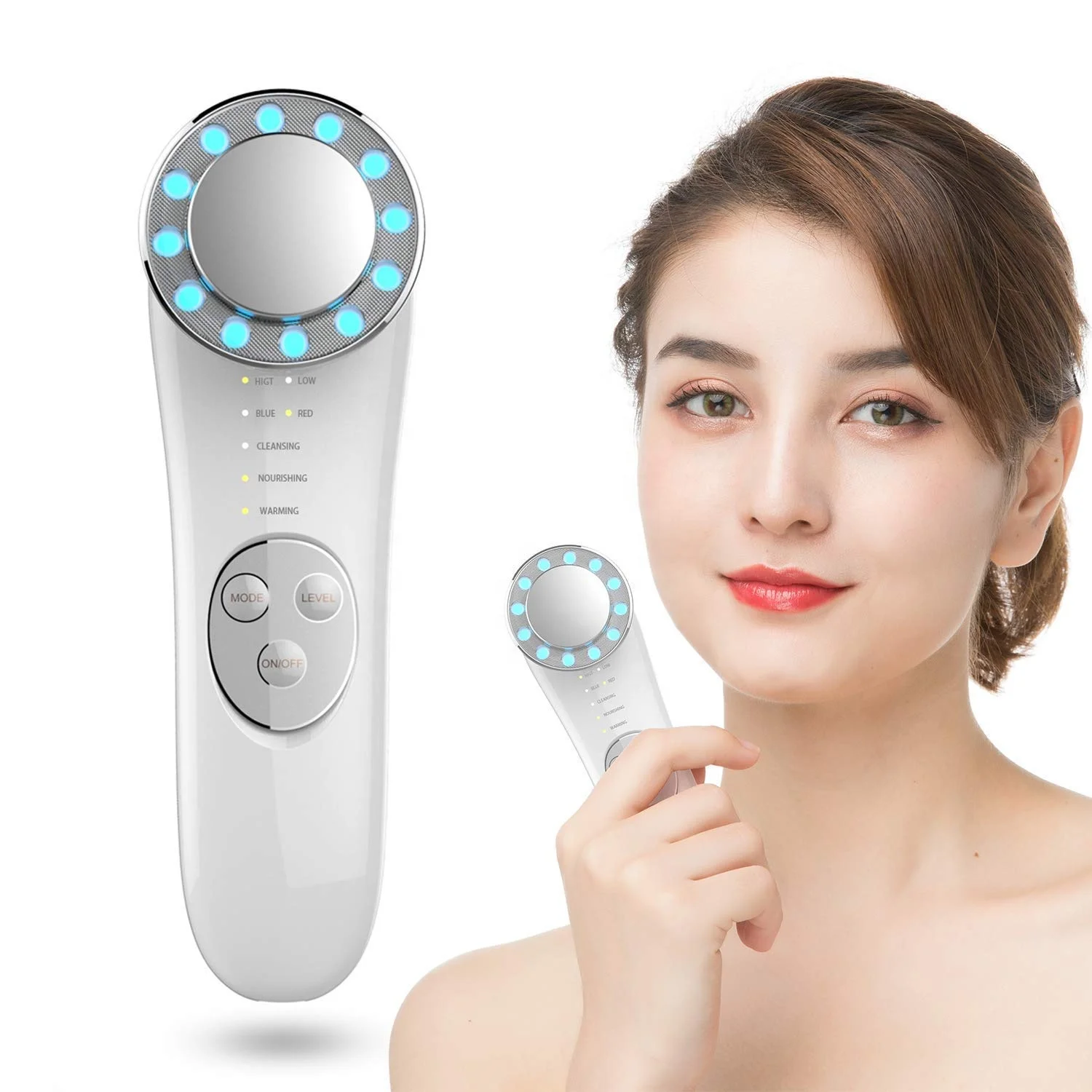 
7 in 1 Face Cleaner Lifting Machine LED Blue & Red Light Wave High Frequency Promote Face Cream Absorption Face Massager 