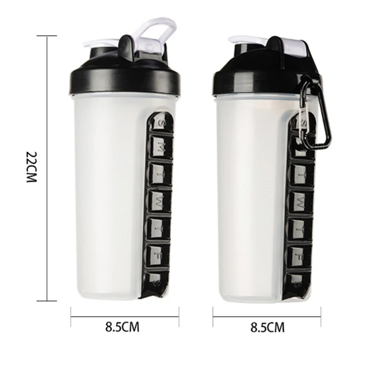 Weekly pill case 700ML BPA FREE Classic Gym Protein Powder Shaker Bottle with Pill box Organizer Storage
