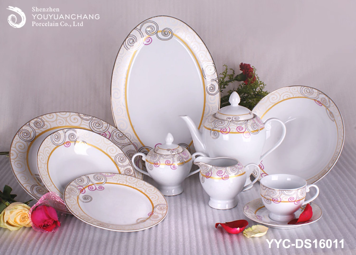 
Super white fine porcelain dinnerware set with silver butterfly design 