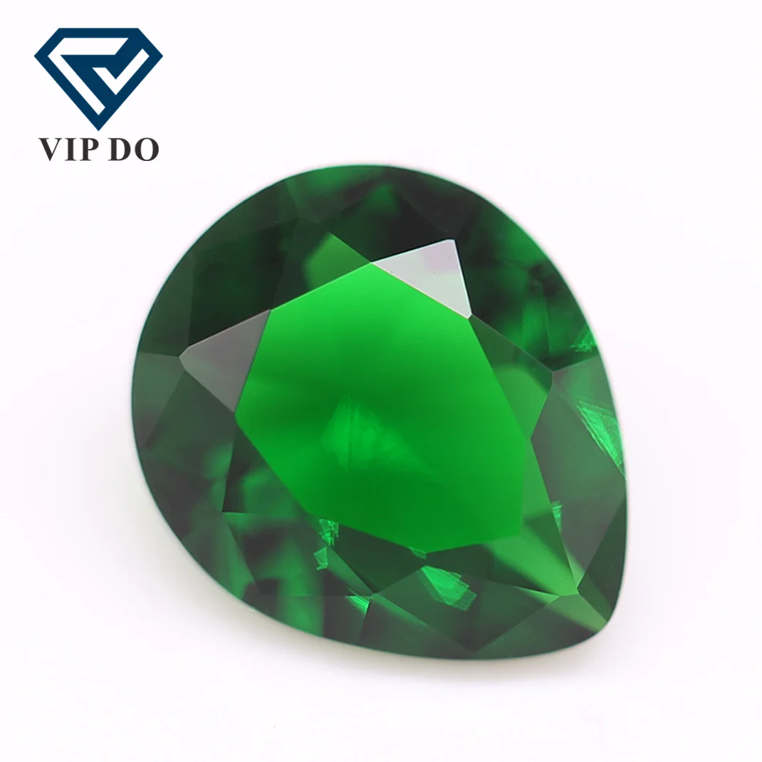 wholesale rich size faceted cut shape emerald green color K9 crystal glass loose gems synthetic green emerald glass gems