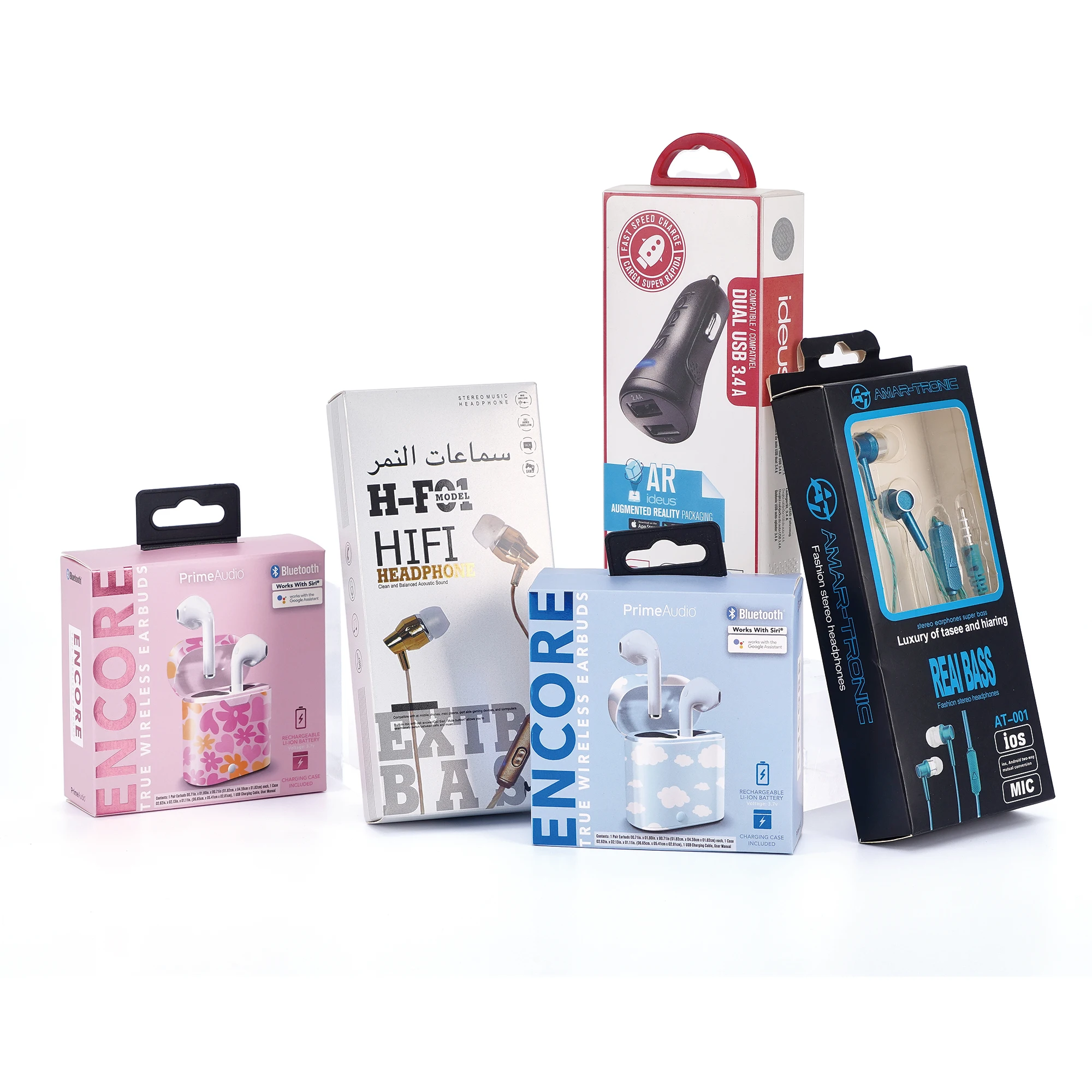 Custom Hanging Headset Headphone Earphone Paper Packaging Box Charger Data Cable Accessories paper box with Window