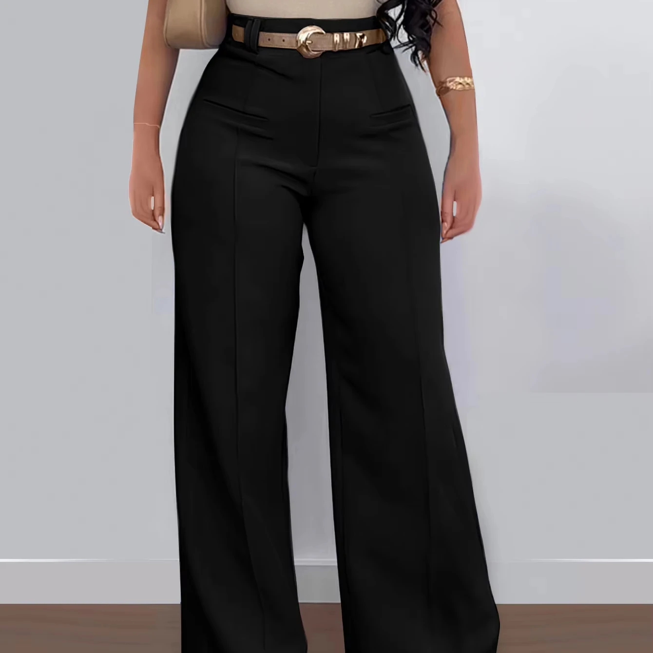 new style women casual slim high waist trousers women solid wide leg women business casual trouser