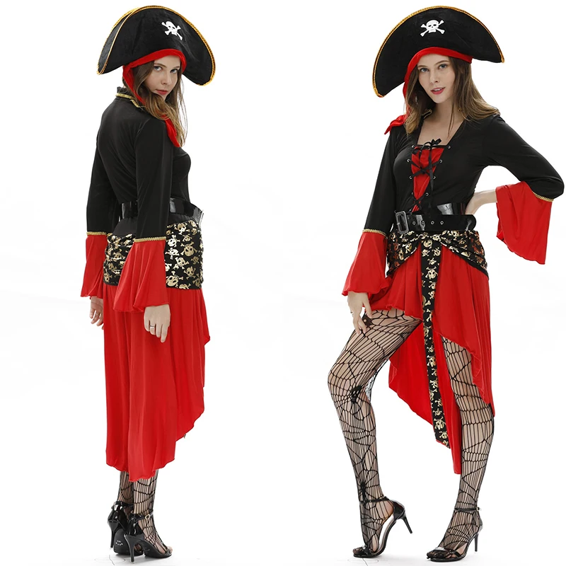 
 2021 Hot Cosplay Adultes Red Pirate Costume Carnaval Halloween Costumes For Women Games Party Fancy Dress Outfits Deguisement  