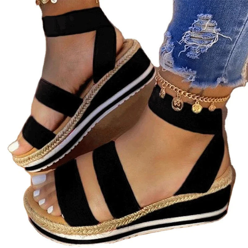 women sandals 3-5cm Heel sandalias  sandalias para mujer Summer new women wedge heel sandals hemp rope bottom color matching