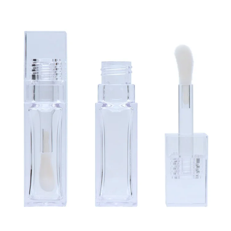Hot Selling  10 ml Big Brush  Square Lip Gloss Tube Custom Logo  Clear  Lipstick  Lip Gloss Tubes