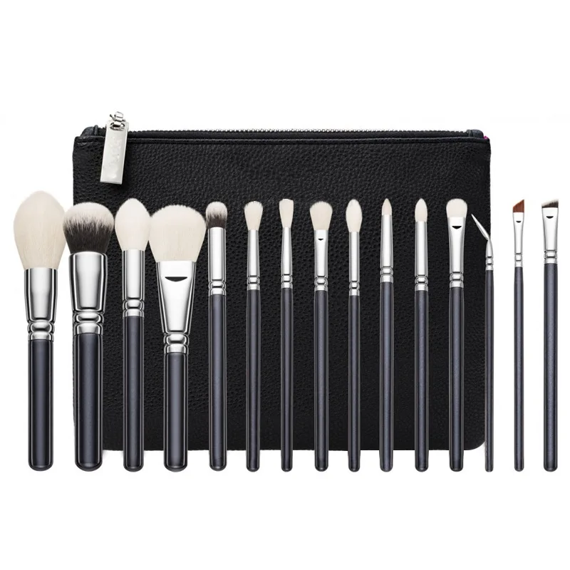 15 pieces professional makeup brushes set with Litchi PU bag private label makeup brush set with bag