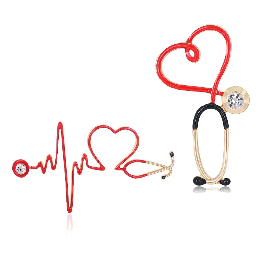Mix Style Enamel Stethoscope ECG Heart Brooch Pin For Nurse Accessories