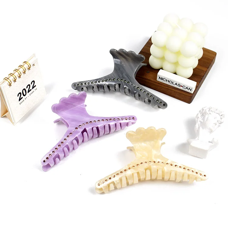 YIYI Factory price gold contour line sky blue glitter hair claw lovely butterfly fairy solid color hair clips acetate material