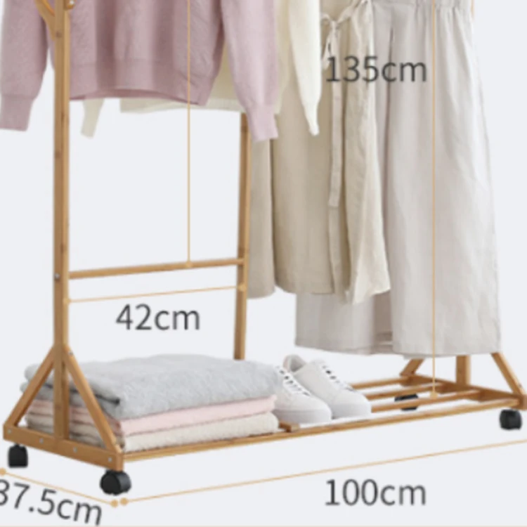 Двухслойная передвижная вешалка для одежды из бамбука