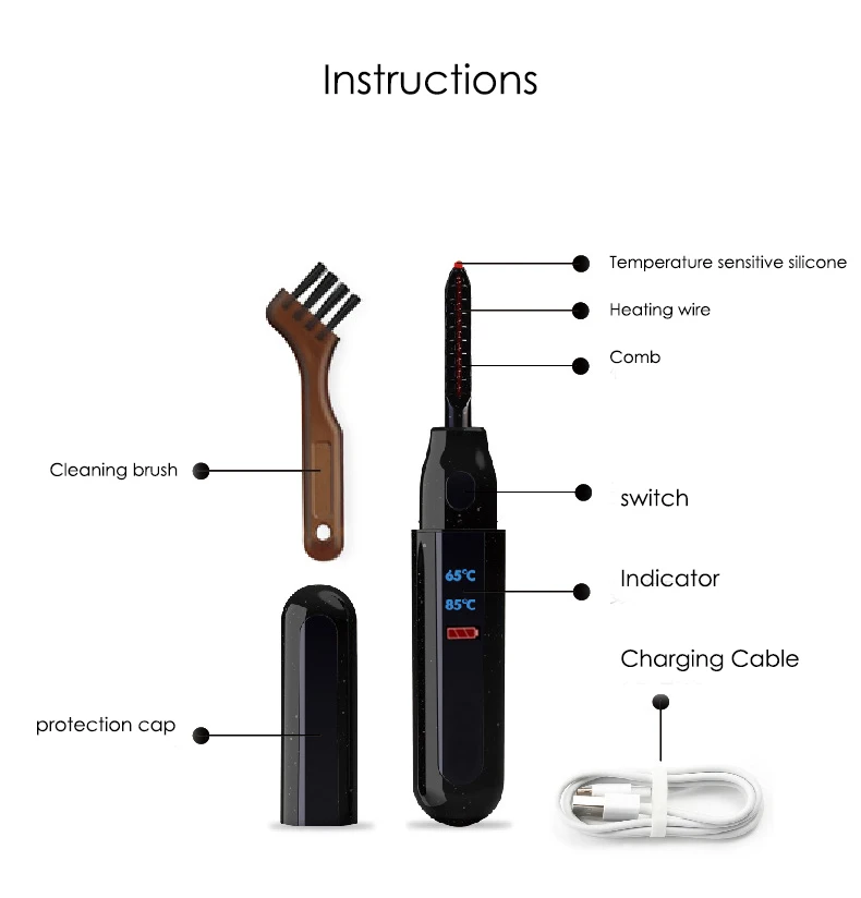 Heated Eyelash Curler,,Eyelash Curler with Comb Long Lasting Curled,Portable Electric Makeup Makeup Eye Lashes Brush