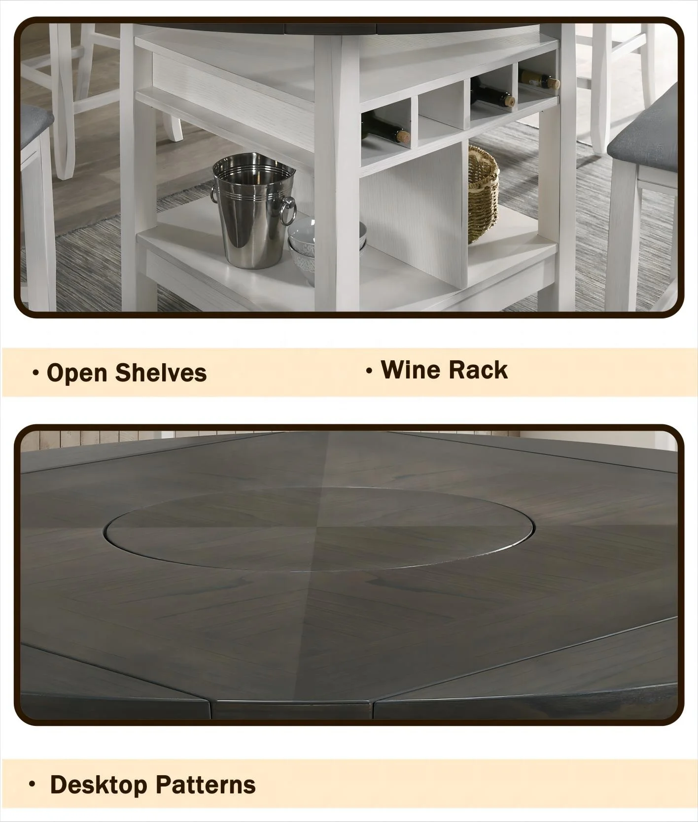 US warehouse in stock Solid wood four-sided drop-leaf easy to collapse dining table with storage for home restaurant Villa use