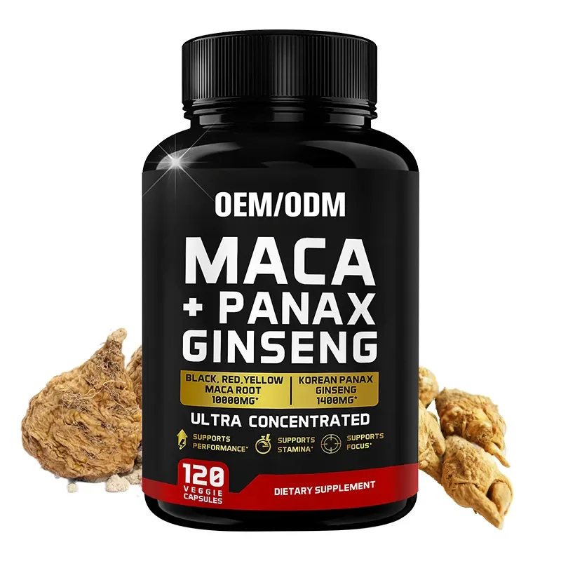 OEM Maca Root Capsules 10000 mg Panax Ginseng Capsules Black Red Yellow Maca Root Supplement