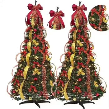 1.8m Christmas Tree Spiral Folding with Decorative LED Light Pop Up Christmas Tree Fully Decorated Retractable Christmas Tree