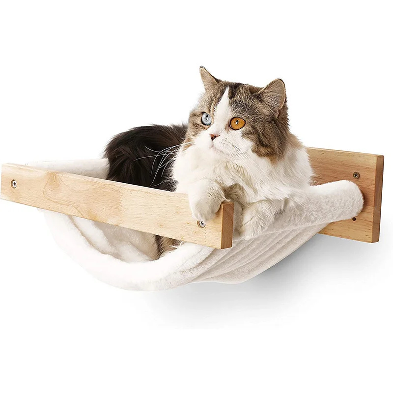Cat Wooden Wall Shelf Bed Wood Wall Mounted Cat Scratcher Shelf Wall Mounting Cat Hammock Bed