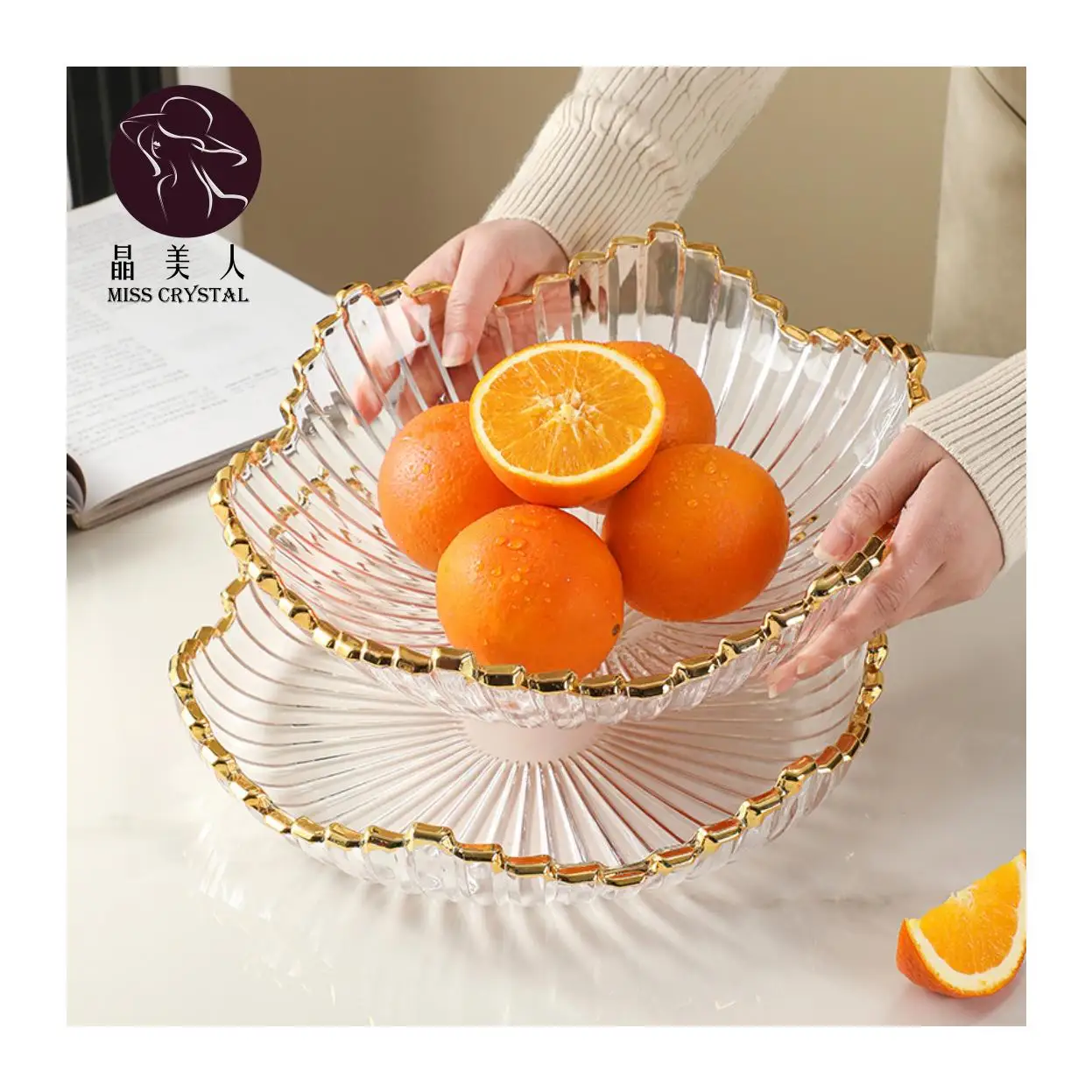 Nordic Golden Fruit Plate Living Room Ornament Tray Glass Candy Bowl