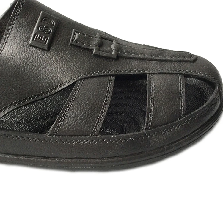 Durable Washable Anti-slip Soft Cleanroom Sandal Black SPU Six Holes ESD Antistatic Slippers