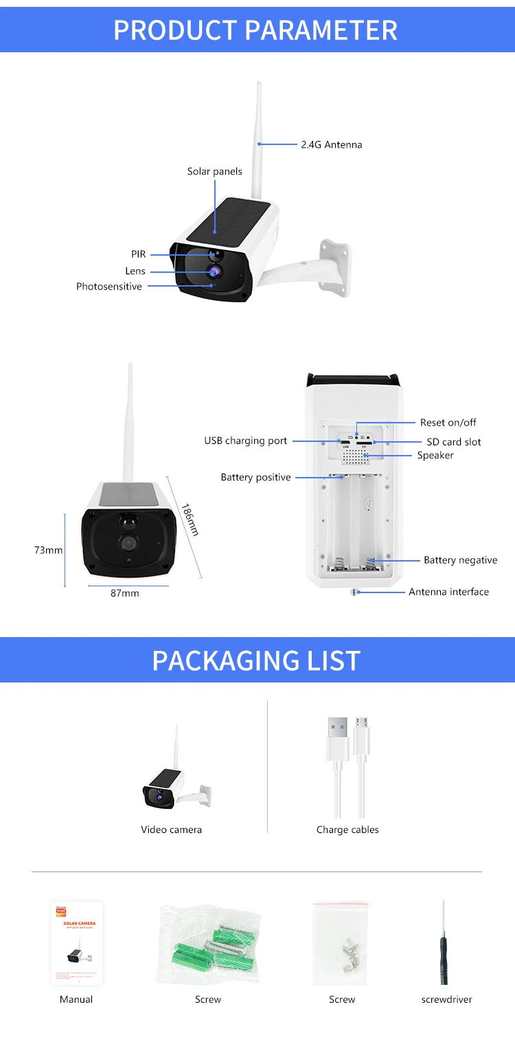 2MP IP66 Loop Recording Cloud storage PIR Alarm 2 way talk mode built in AP hotspot Ultra APP low power HD PT Solar Camera
