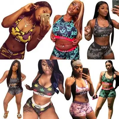 Wholesale Womens Clothing Printed Sports Wear Bra Set Waistcoat Sleeveless Sport Two Pcs Sets Women