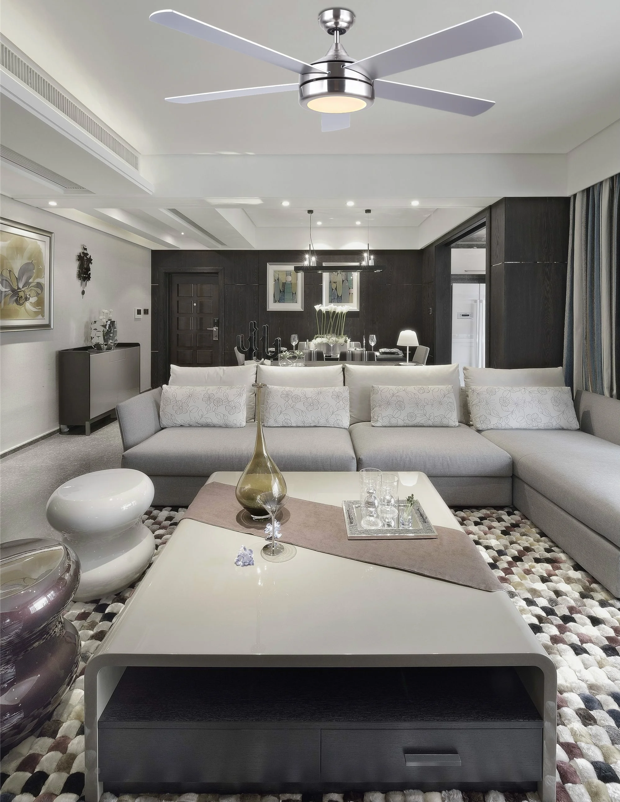 
52 inch Home Decorative Modern Style Air Cooling Fan Brushed Nickel LED Ceiling Fan, 5 Plywood Blades, include Remote Control 