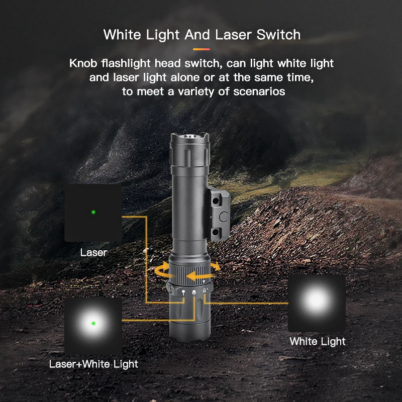 New High Power 2000 Lumens Magnetic USB Rechargeable Tactical Flashlight with Green Laser Combo with Remote Switch