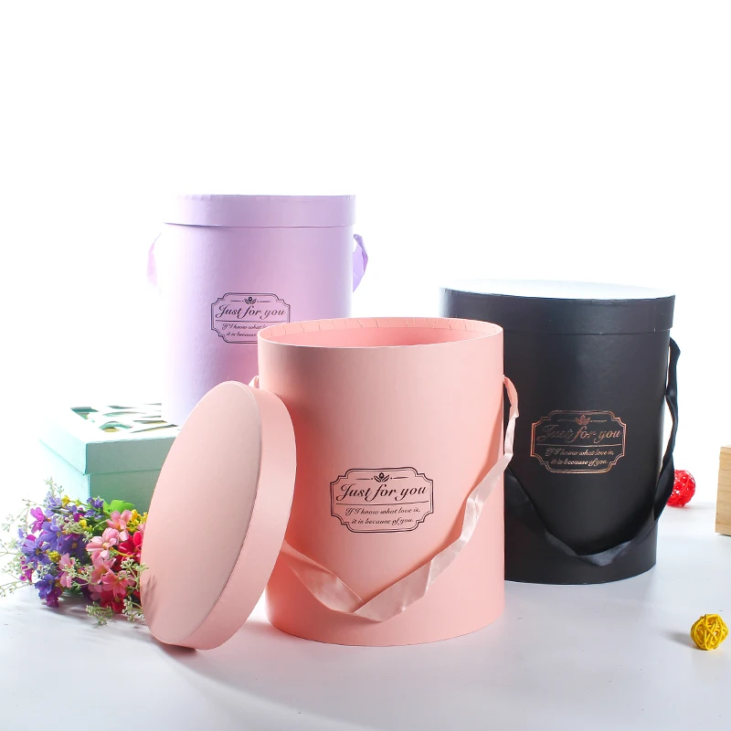 Creative Colorful Round Hat Box Cardboard Packaging For Wedding Round Flower Box With Custom Logo