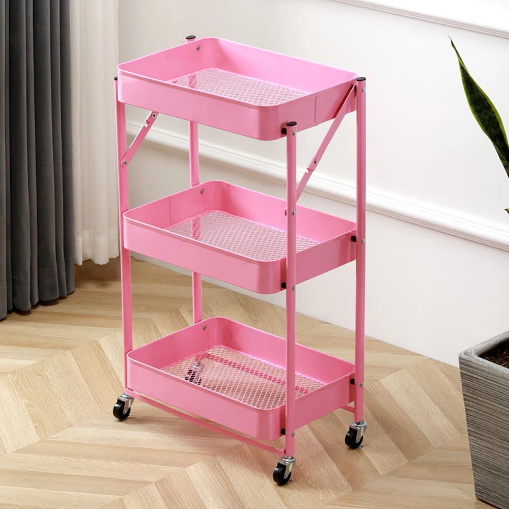 Hot sell 3-Tier Foldable Metal Storage Organizer Heavy Duty Free Standing Utility Cart with Locking Wheels