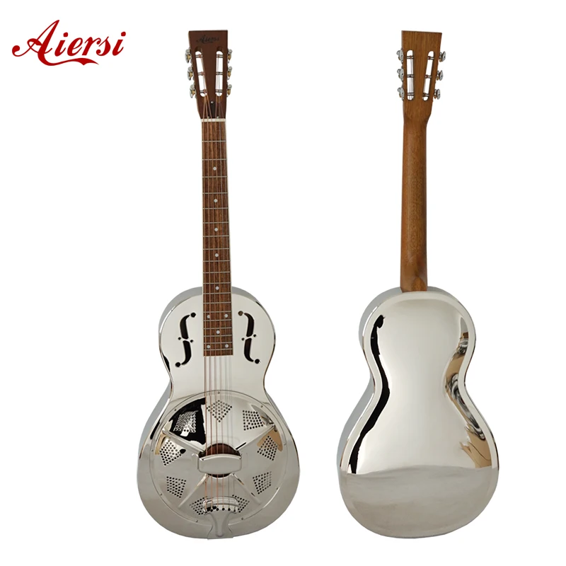 China Aiersi Brand Gloss Chrome Finish Bell Brass biscuit Parlour Resonator Guitar Bluegrass Resophonic instrument