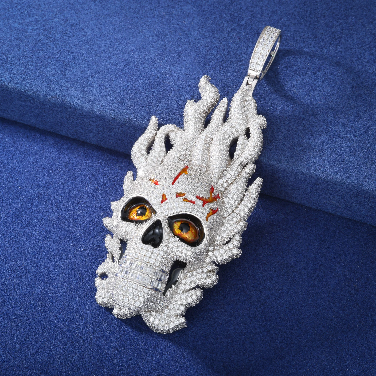 Hip Hop Men Gift Party Jewelry Enamel Plated 925 Sterling Silver VVS Moissanite Diamond Iced Out 3D Skull Face Pendant