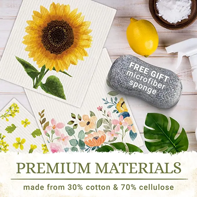 Wholesale Customized Printing Kitchen Towel Swedish Cellulose Wood Pulp Sponge Dishcloth Dish Towel Paper Wipes