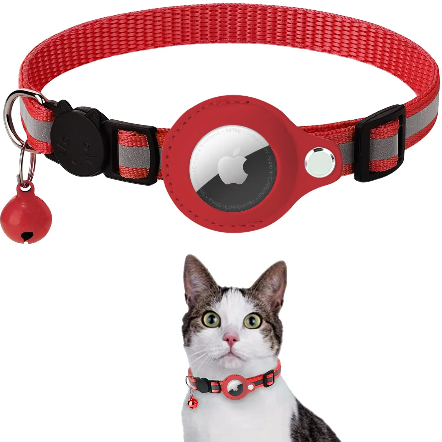 Pet Collar Training Safety Buckle Reflective GPS Airtag Cat Collar