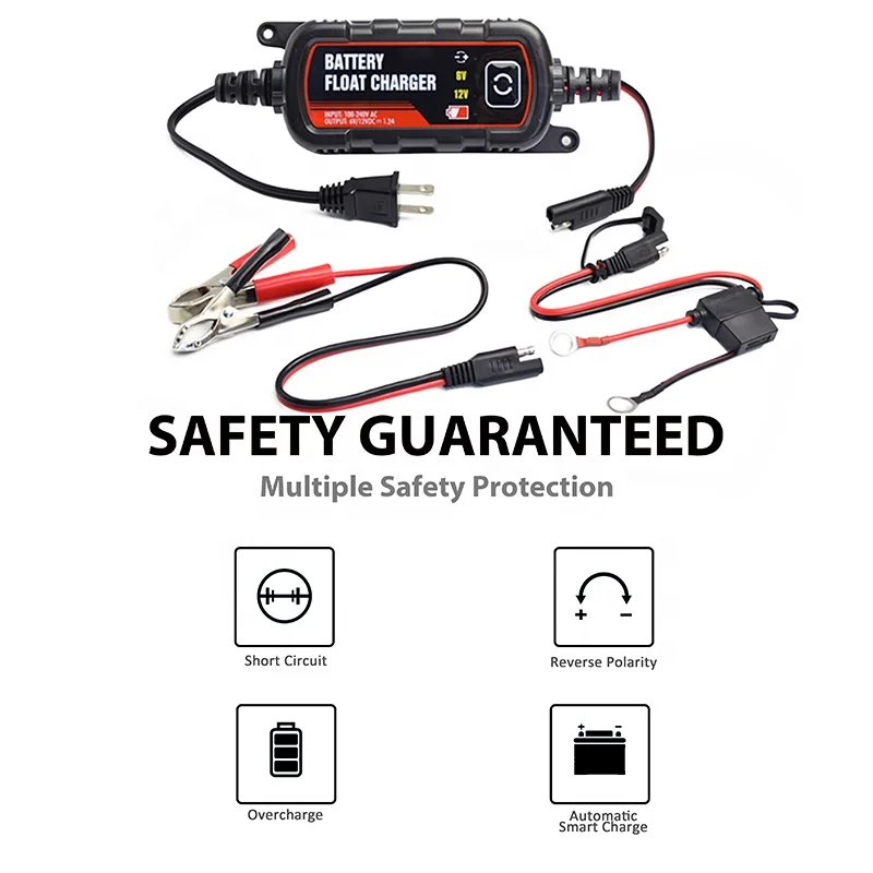 6V/12V Smart Battery Charger, 1.2A/1.5A, Trickle Charger, for Car, Motorcycle, Truck, RV, Boat, Car Charger
