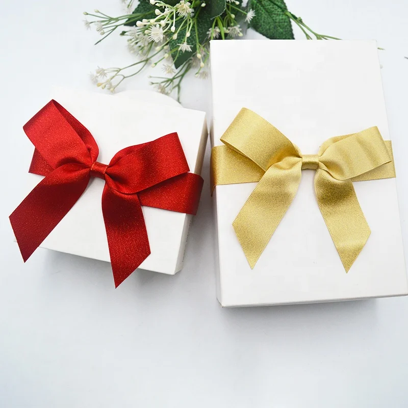 Gordon Ribbons 8CM Gold Color Pretied Bow Polyester Satin Packing Bow With Elastic Loop Gift Box Packing For Paper Box Wrapping