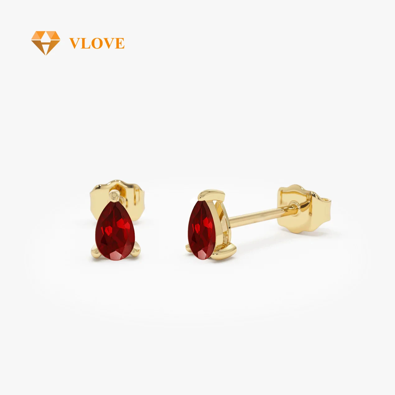 VLOVE Beloved Jewelry Diamond Earrings 14K Pear Shaped Ruby Stud Earrings