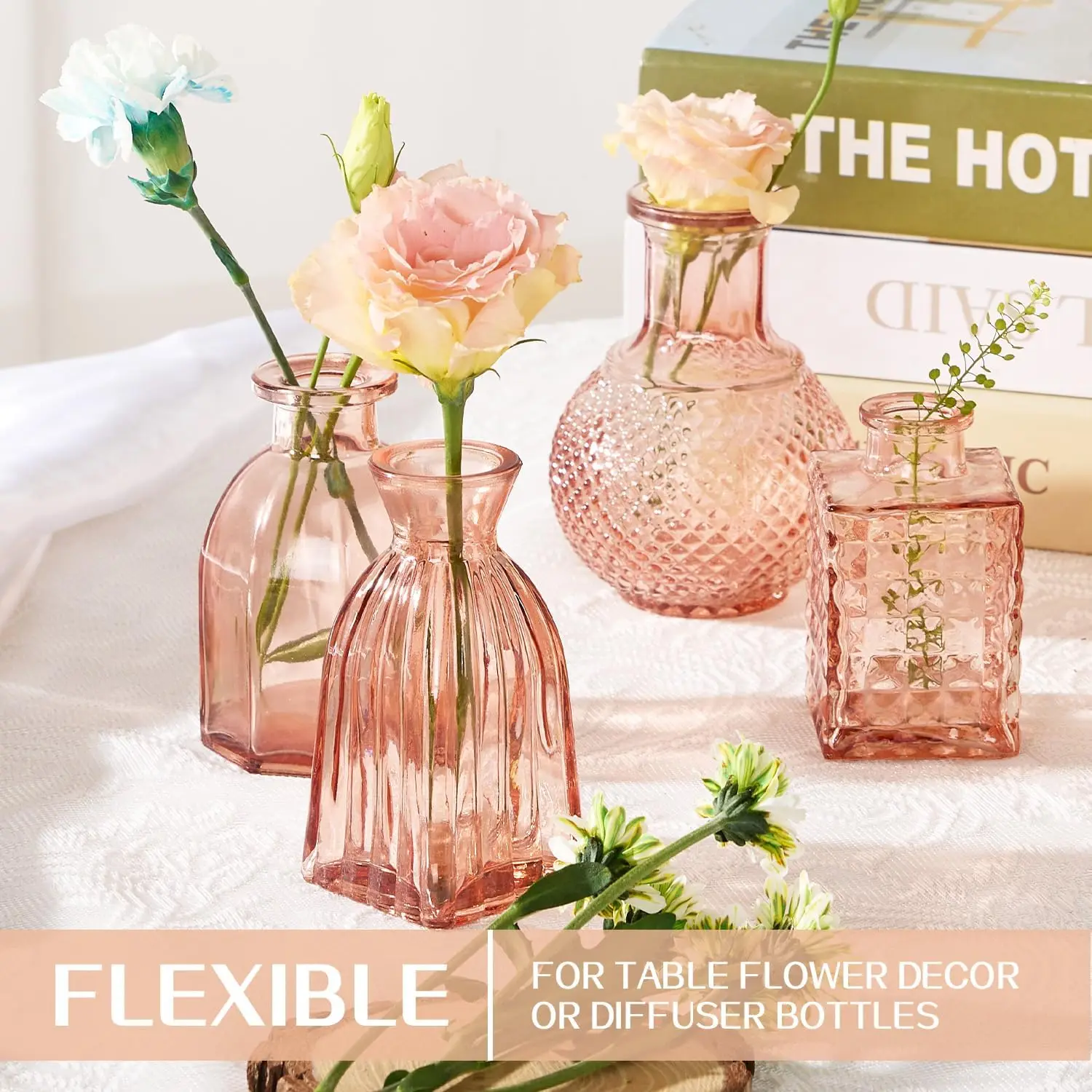 Wholesale Pink Vintage Small Glass Bud Vase Cute Glass bottle Vases for Centerpieces Rustic Decorative Wedding Table Home