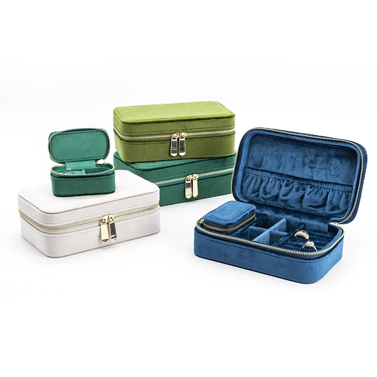 Custom Small Velvet Travel Jewelry Box in Vegan Leather Portable Luxury Jewelry Case for Bridesmaids