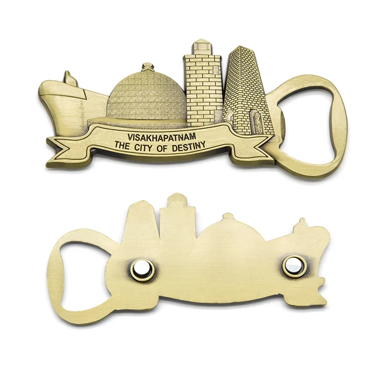 Home decoration promotional gift souvenir antique plating metal 3d fridge magnet with bottle opener