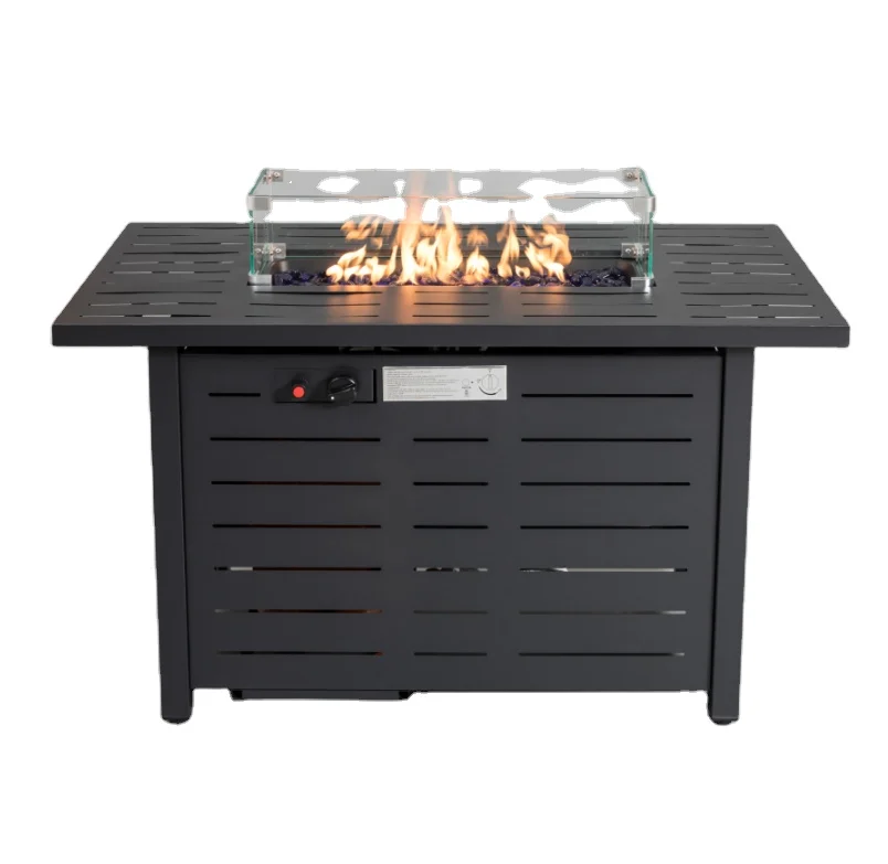Rattan glass tabletop Outdoor Patio Gas propane Fire Pit table with windshield cover and lid bio ethanole fireplacRS-R42001