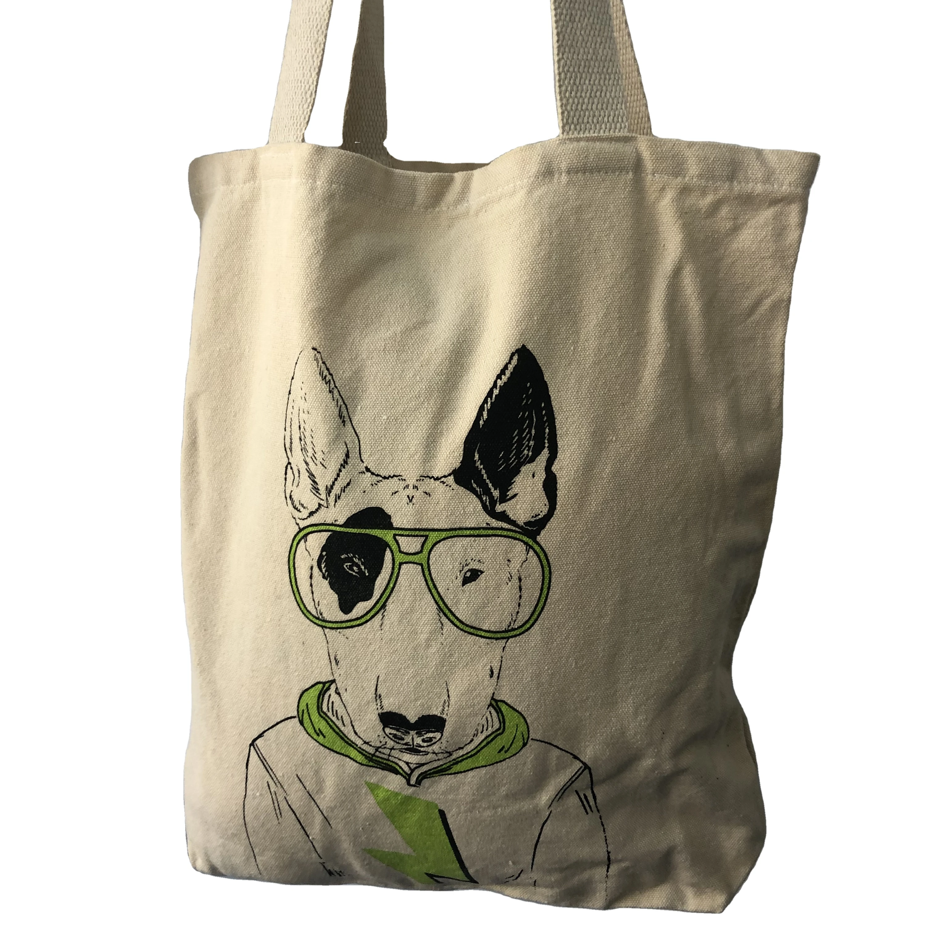 2021 Professional Manufacture Fashion Durable White Canvas Shopping Bag Bull Terrier Pattern