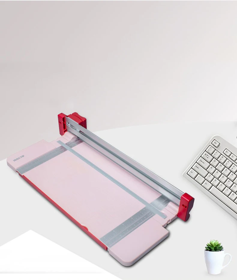 Custom Pink A4 Paper Trimmer Label PVC Office Double Aluminum Rail Rotary Manual Cutter for Cardstock, Paper Crafts