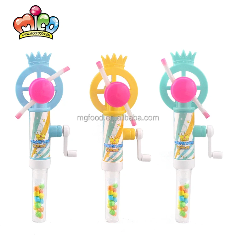 China Wholesale Custom Cute Colorful Cartoon Lighting Manual Fan Toy And Pressed Candy