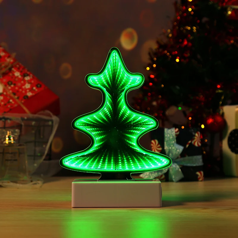 
2020 Decorative led tunnel mirror light portable night desk lamp custom 3d led night for kids and christmas decoration 
