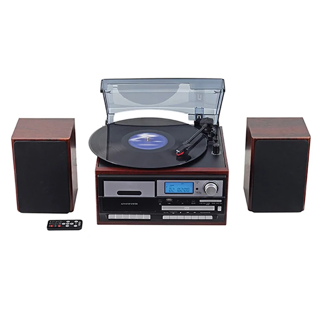 Nisoul vvictrola 3 Speed modern wooden record vinyl  Gramophone Cassette player with AM/FM Radio USB Recorder