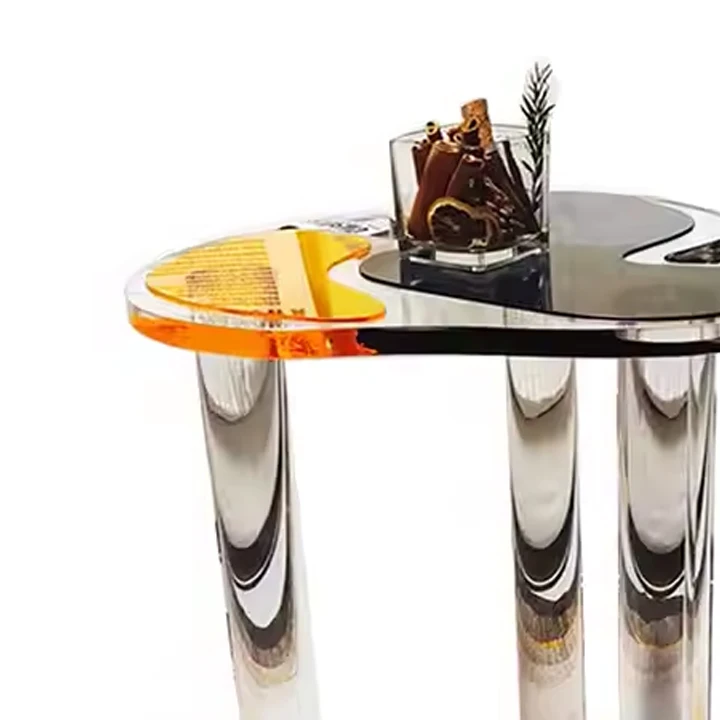 Colored acrylic side table with modern personalized design, organic glass coffee round table, bedroom customizable