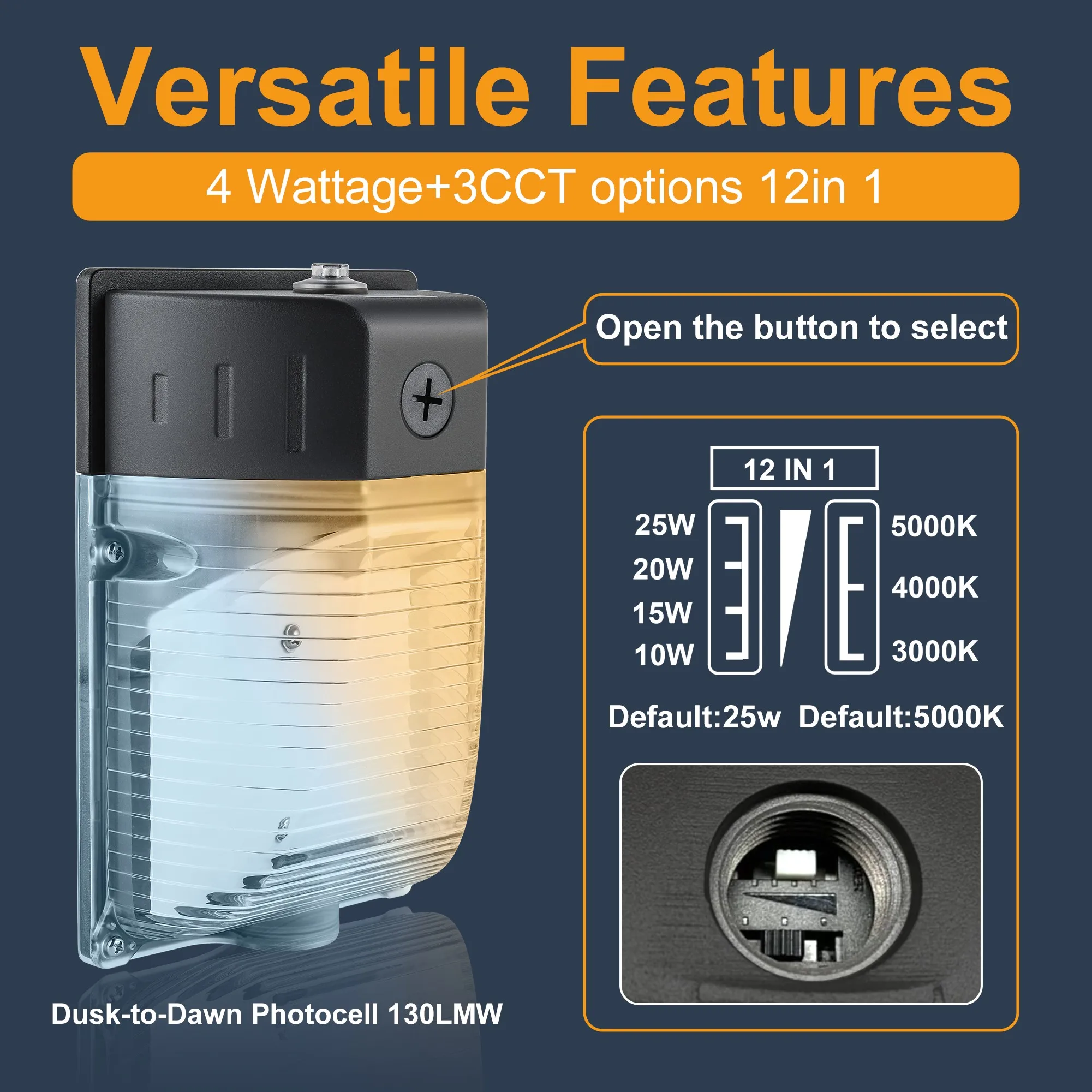 Superlighting etl IP65 Waterproof Aluminum 5-Year Warranty Polycarbonate Diffuser 30W 4 wattages 3cct Outdoor LED Mini Wall Pack